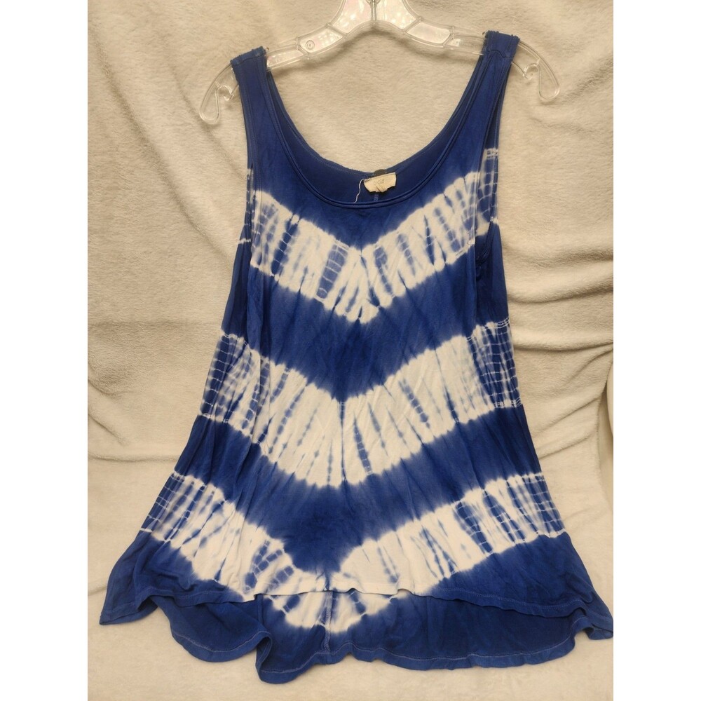 Cupio Sleeveless Scoop Neck Blue White Tie Dye Tank Top Flowy women large